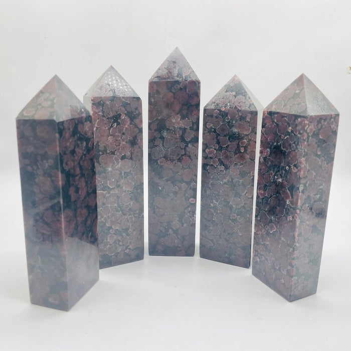 Large Garnet Mixed Astrophyllite Four-Sided Tower Point Wholesale