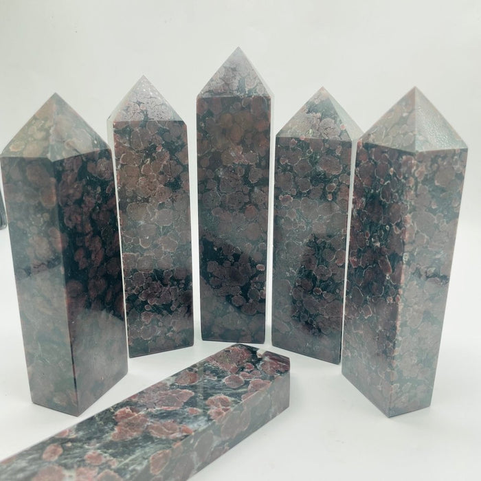 Large Garnet Mixed Astrophyllite Four-Sided Tower Point Wholesale