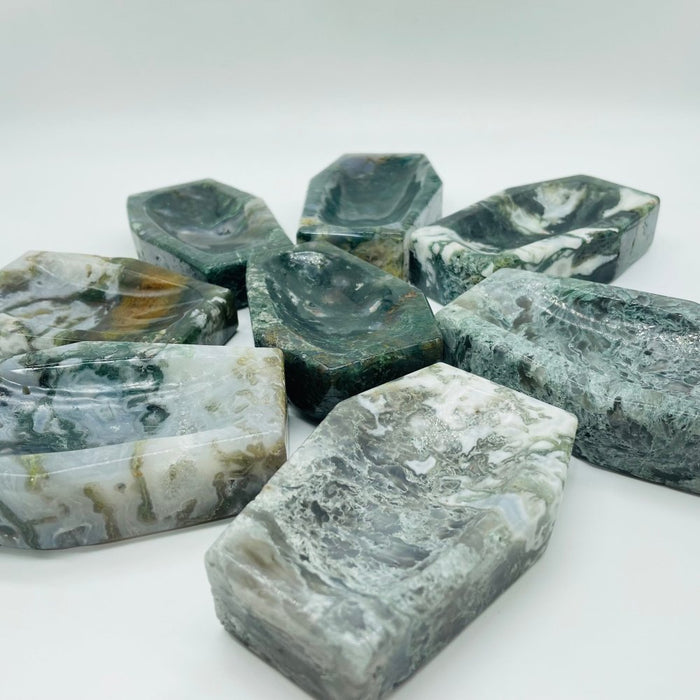 Large Moss Agate Shallow Bowl Coffin Wholesale