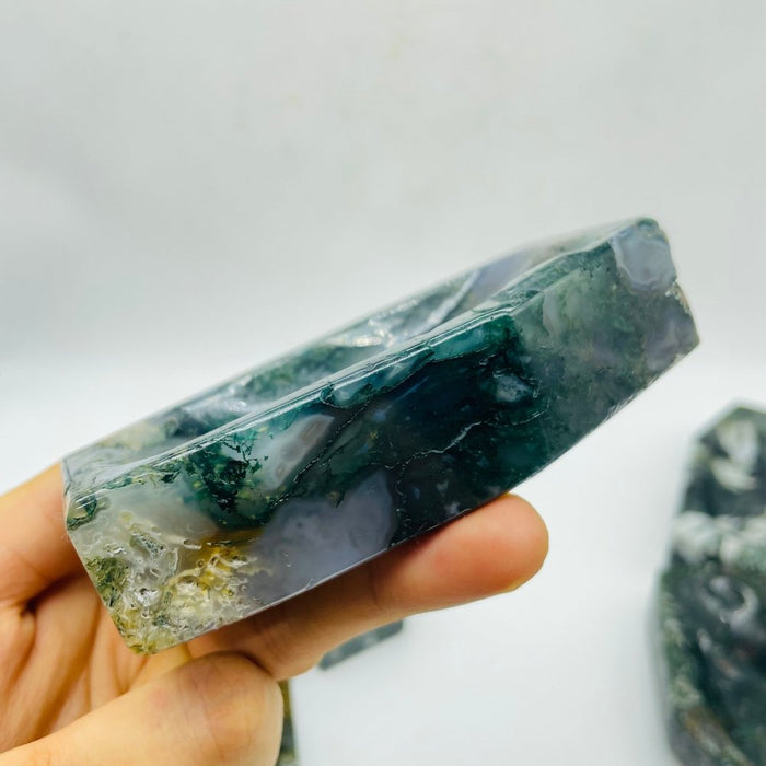 Large Moss Agate Shallow Bowl Coffin Wholesale