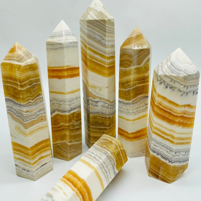 Large White & Yellow Calcite Tower Point Wholesale