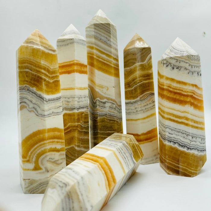 Large White & Yellow Calcite Tower Point Wholesale