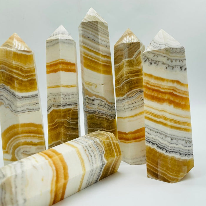 Large White & Yellow Calcite Tower Point Wholesale