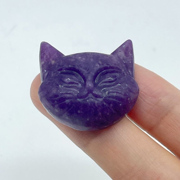 Lepidolite Cat Head Carving Wholesale