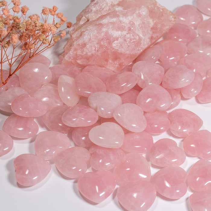 Madagascar Rose Quartz Deep Pink Heart 1in (25mm) Wholesale