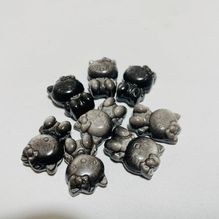Mini Gold & Silver Sheen Obsidian Hello Kitty Carving Wholesale