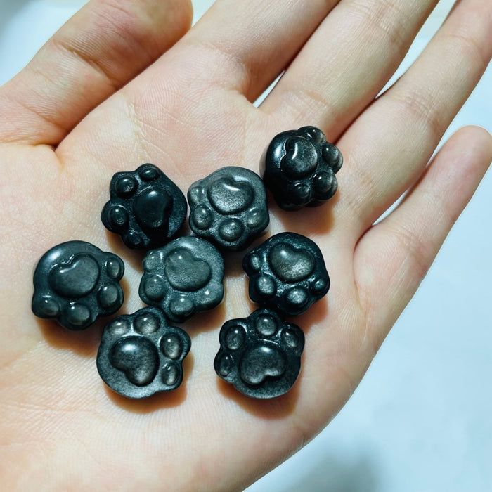 Mini Gold&Silver Sheen Obsidian Cat Paw Carving Wholesale