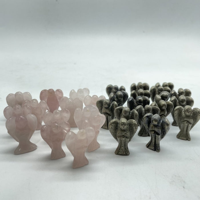 Mini Rose Quartz&Pyrite Angel Carving Wholesale