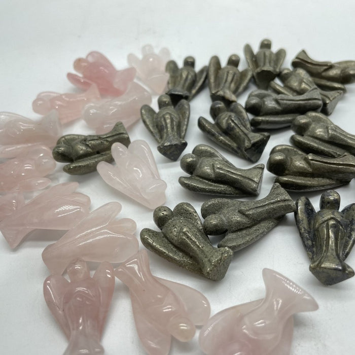 Mini Rose Quartz&Pyrite Angel Carving Wholesale