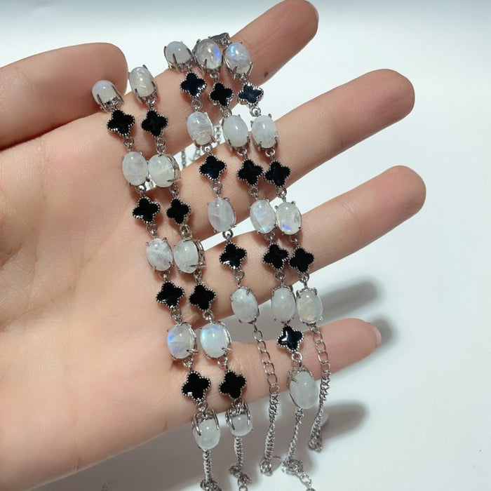 Moonstone Cute Four Leaf Clover Lucky Bracelets Crystal Wholesale