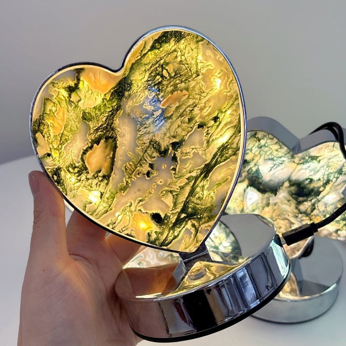 Moss Agate LED Table Lamp Flower & Heart Shape Wholesale