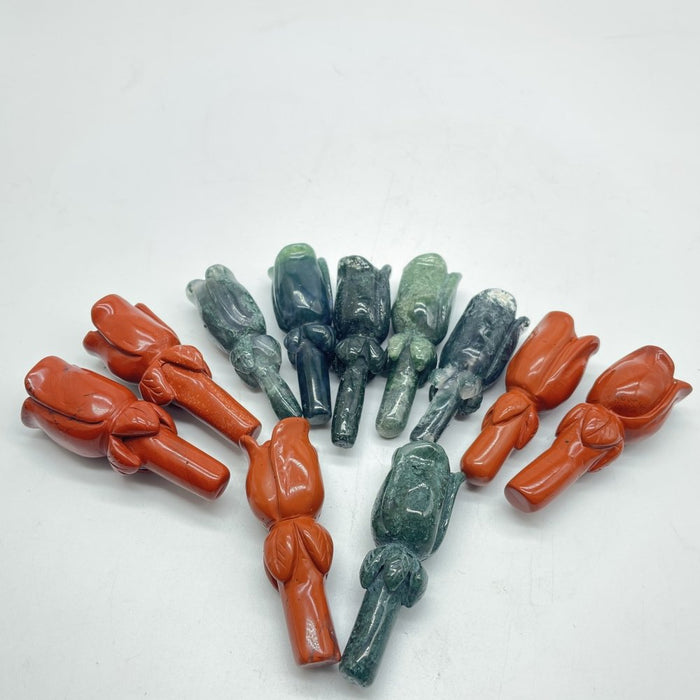 Moss Agate Red Jasper Rose Flower Carved Wholesale