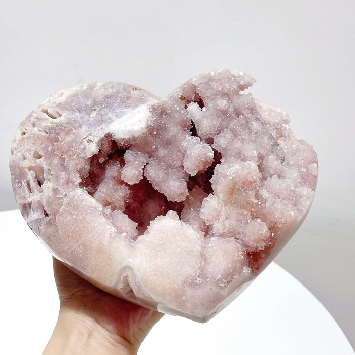 Pink Amethyst Geode Heart With Stand