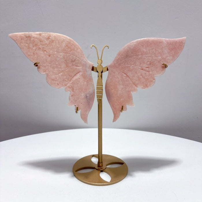 Pink Sakura Agate Butterfly Wing Carving With Stand