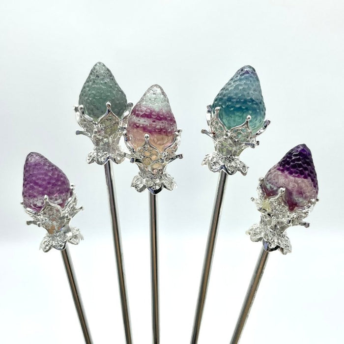 Rainbow Fluorite Fruit Hairpin Carving Wholesale