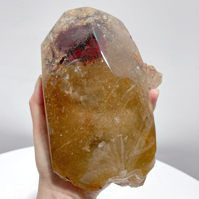 Rare Rutile Mixed Garden Quartz Polished Raw Side Crystal