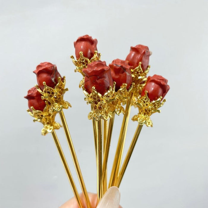 Red Jasper Hairpin Flower Carving Wholesale