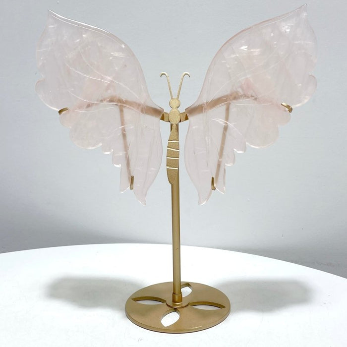 Rose Quartz Butterfly Carving With Stand