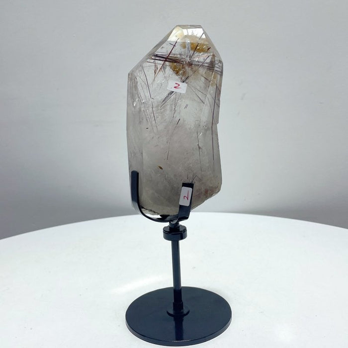 Rutile Mixed Garden Quartz Raw Bottom Point With Stand