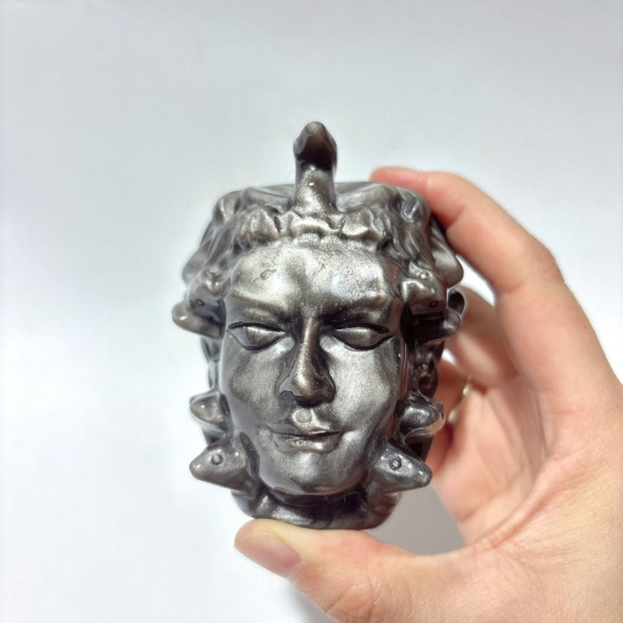 Silver Sheen Obsidian Medusa Carving Wholesale