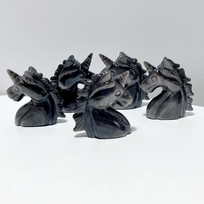 Silver Sheen Obsidian Unicorn Carving Wholesale