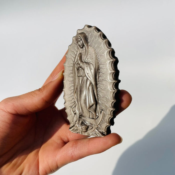Silver Sheen Obsidian Virgin Mary Carving Wholesale