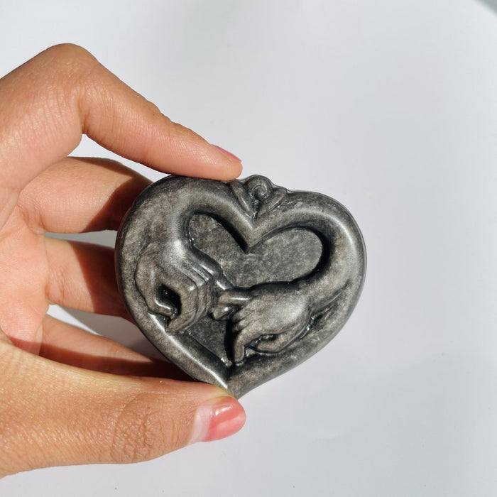 Silver&Gold Sheen Obsidian Love Holding Hands Carving Wholesale