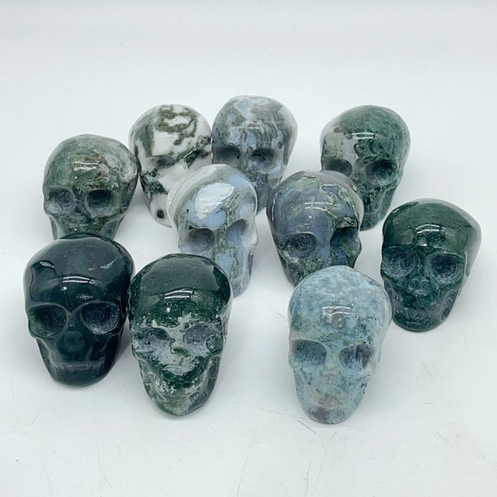 Small Moss Agate Skull Carving Wholesale