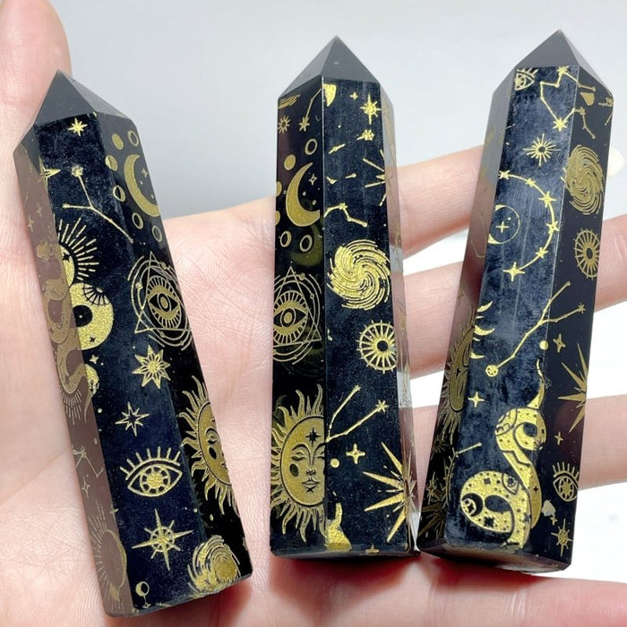 Snake And Sun Laser Printing Obsidian Tower Points Wholesale