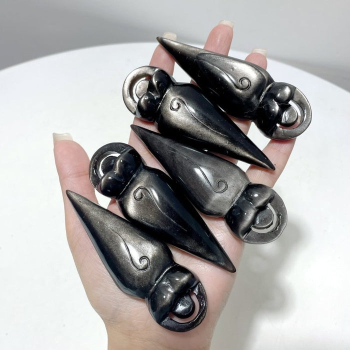 Spiral Goddess Caribbean Calcite Silver Sheen Obsidian Carving