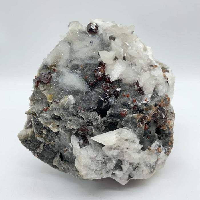 Unique Garnet Mixed White Calcite Specimen