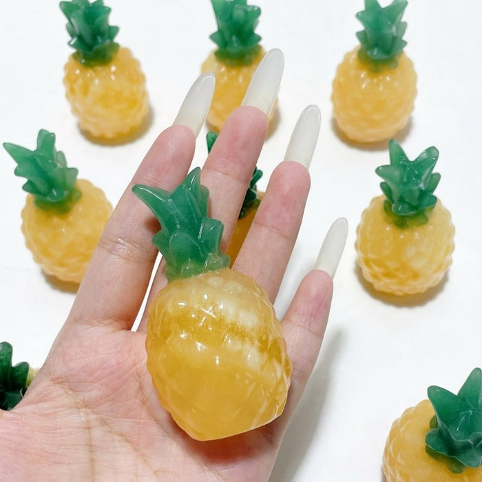Yellow Calcite Pineapple With Aventurine Leaf Carving Wholesale