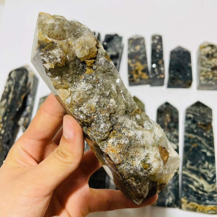 16 Pieces Green Sea Jasper Druzy Geode Tower Points