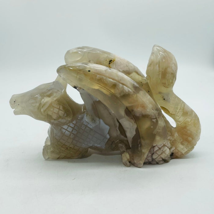 0.66kg Sakura Flower Agate Dragon Carving