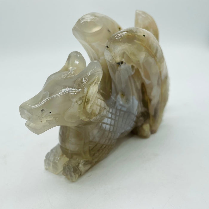 0.66kg Sakura Flower Agate Dragon Carving