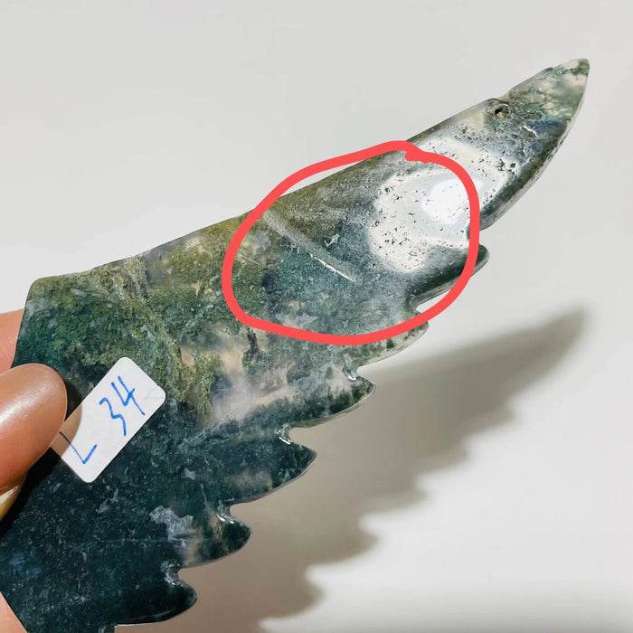 9 Pairs Moss Agate Small Pegasus Wing Carving With Stand