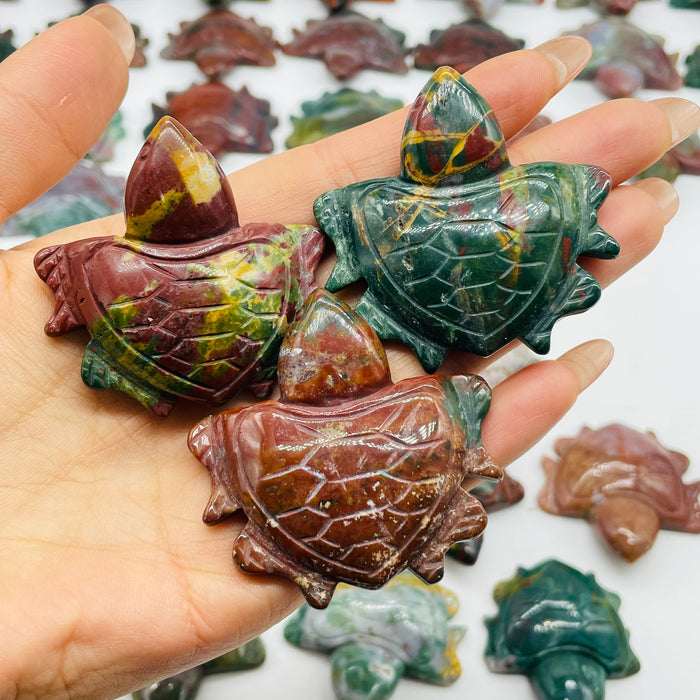 42 Pieces Colourful Ocean Jasper Sea Turtle Carving