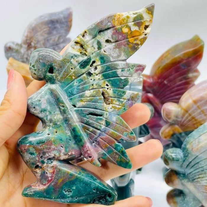 10 Pieces Beautiful Ocean Jasper Butterfly Fairy Carving