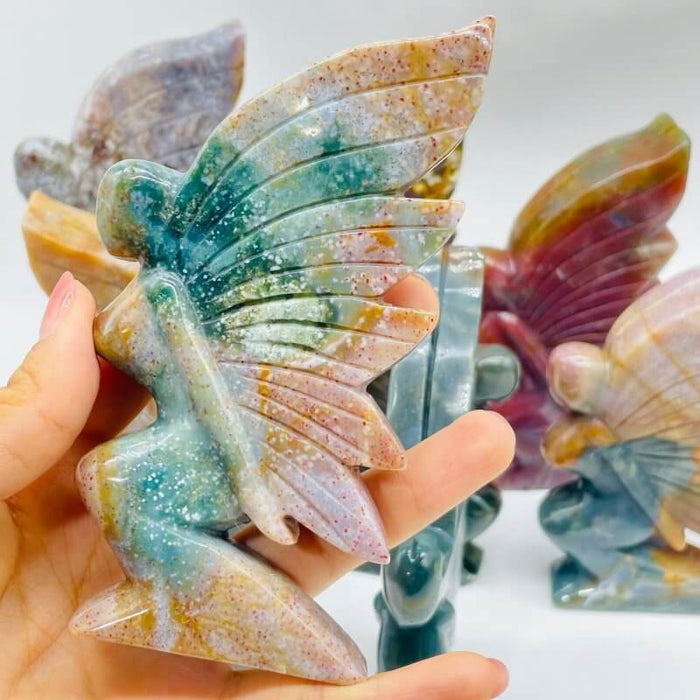 10 Pieces Beautiful Ocean Jasper Butterfly Fairy Carving