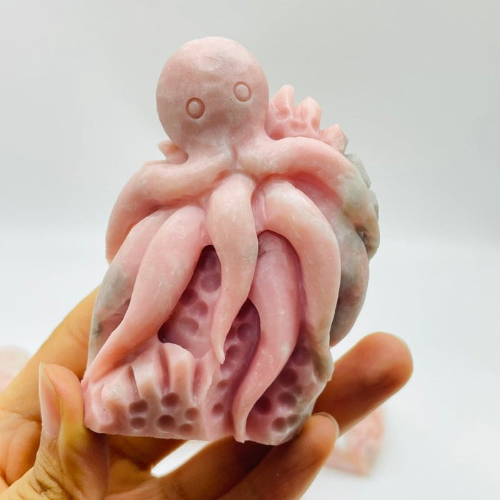 10 Pieces Beautiful Pink Opal Octopus Carving