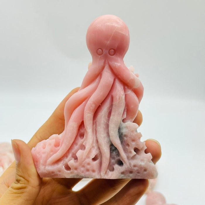 10 Pieces Beautiful Pink Opal Octopus Carving