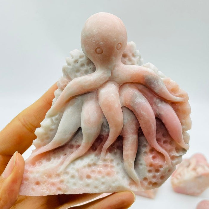 10 Pieces Beautiful Pink Opal Octopus Carving