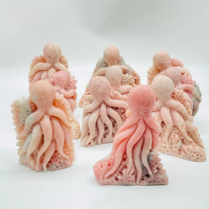10 Pieces Beautiful Pink Opal Octopus Carving