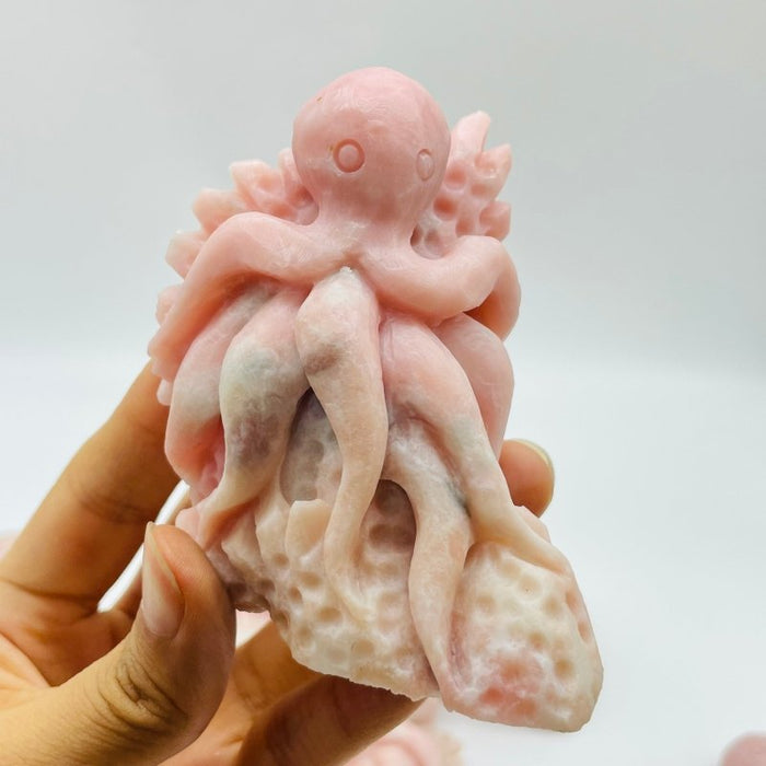 10 Pieces Beautiful Pink Opal Octopus Carving
