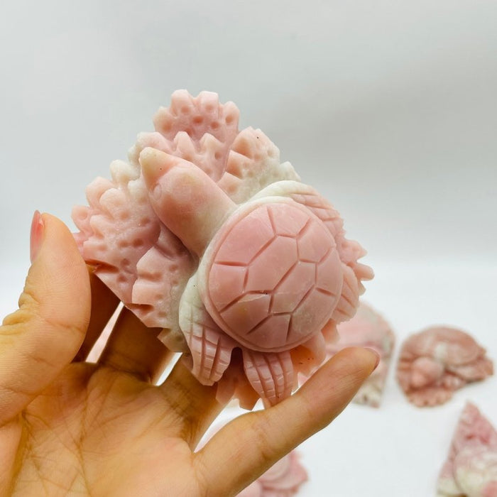 10 Pieces Beautiful Pink Opal Sea Turtle Carving