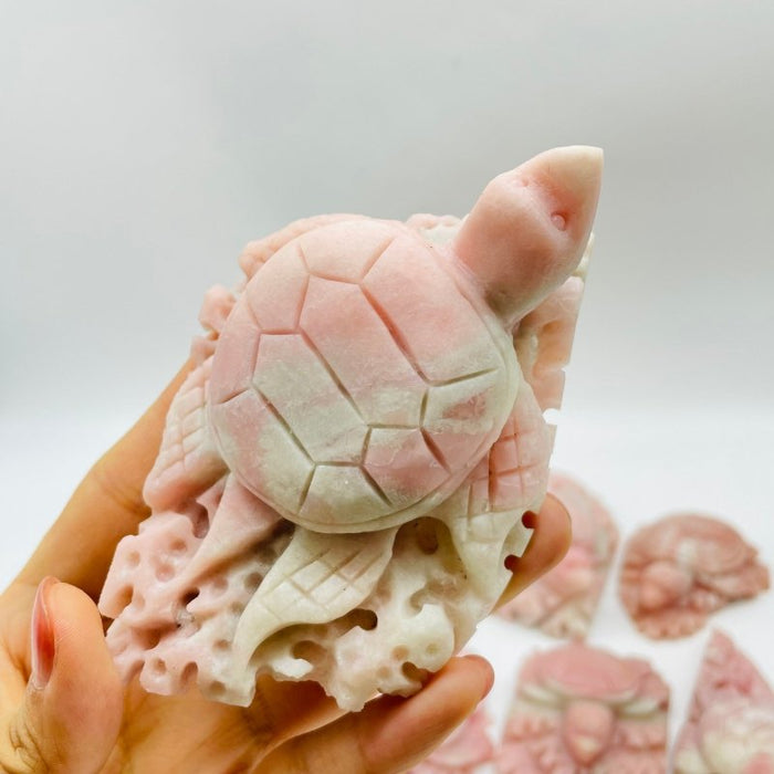 10 Pieces Beautiful Pink Opal Sea Turtle Carving