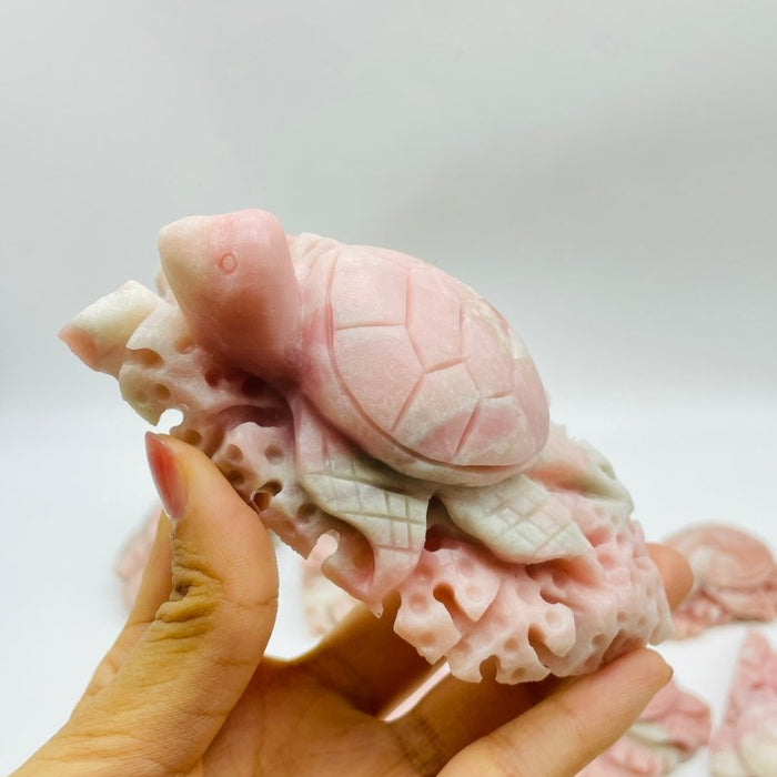 10 Pieces Beautiful Pink Opal Sea Turtle Carving