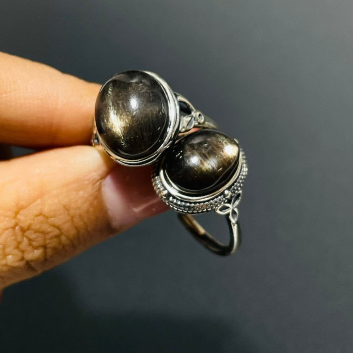 10 Pieces Black Sun Stone Different Styles Sterling Silver Ring