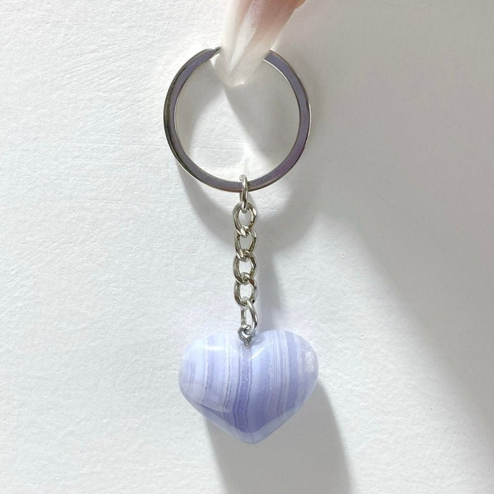 10 Pieces Blue Lace Agate Heart Keychain