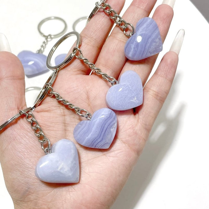 10 Pieces Blue Lace Agate Heart Keychain